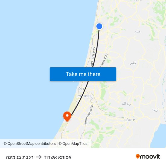 רכבת בנימינה to אסותא אשדוד map