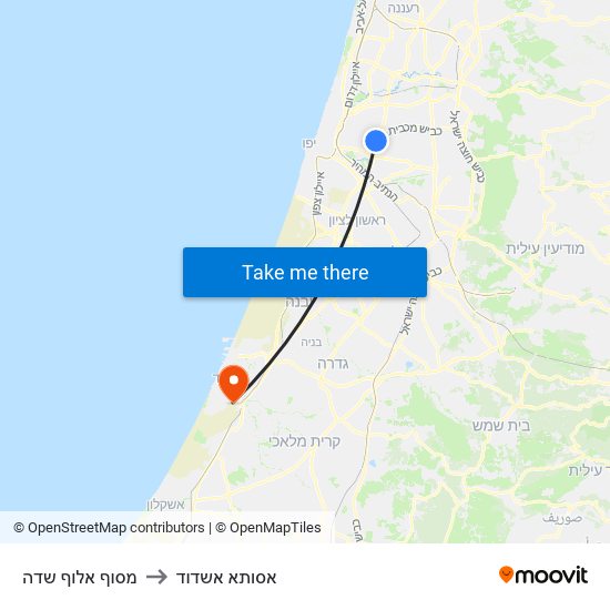 מסוף אלוף שדה to אסותא אשדוד map