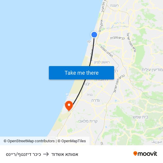 כיכר דיזנגוף/ריינס to אסותא אשדוד map