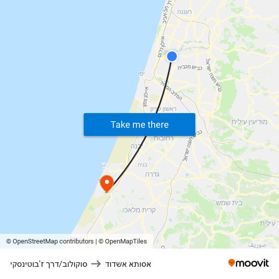 סוקולוב/דרך ז'בוטינסקי to אסותא אשדוד map