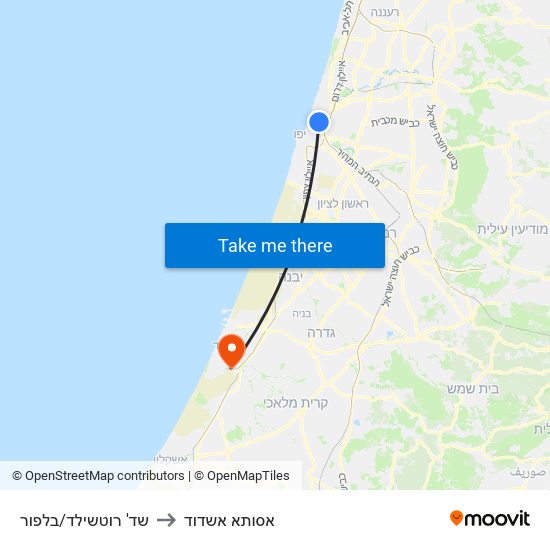 שד' רוטשילד/בלפור to אסותא אשדוד map