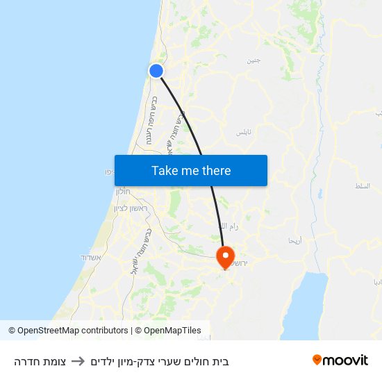 צומת חדרה to בית חולים שערי צדק-מיון ילדים map