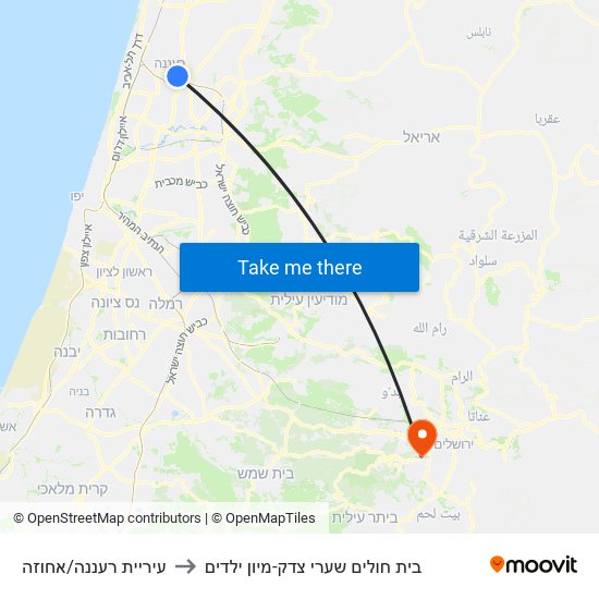 עיריית רעננה/אחוזה to בית חולים שערי צדק-מיון ילדים map