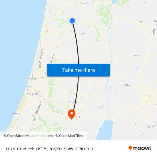 צומת מגידו to בית חולים שערי צדק-מיון ילדים map