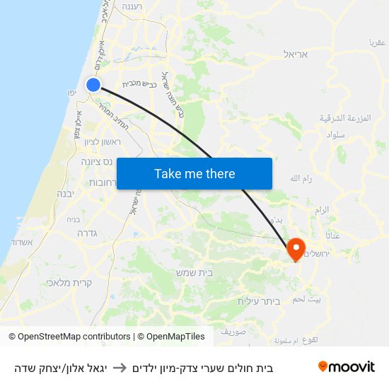 יגאל אלון/יצחק שדה to בית חולים שערי צדק-מיון ילדים map