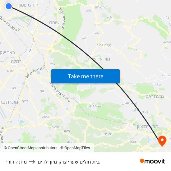 מחנה דורי to בית חולים שערי צדק-מיון ילדים map