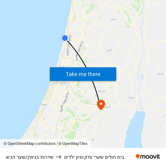 שדרות בנימין/שער הגיא to בית חולים שערי צדק-מיון ילדים map