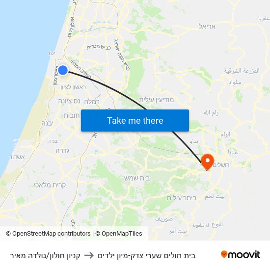 קניון חולון/גולדה מאיר to בית חולים שערי צדק-מיון ילדים map