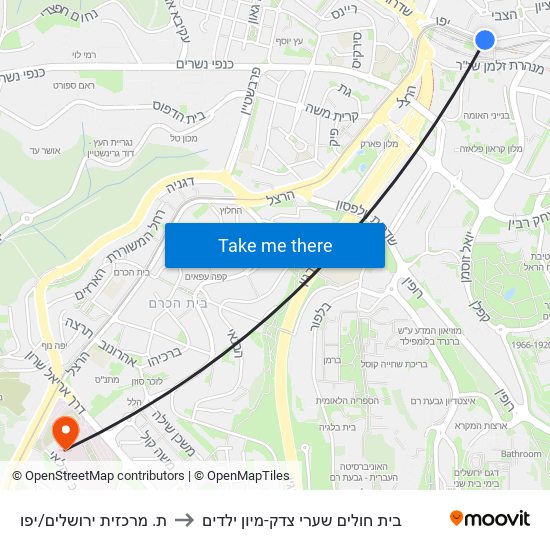 ת. מרכזית ירושלים/יפו to בית חולים שערי צדק-מיון ילדים map