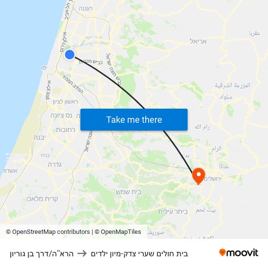 הרא''ה/דרך בן גוריון to בית חולים שערי צדק-מיון ילדים map