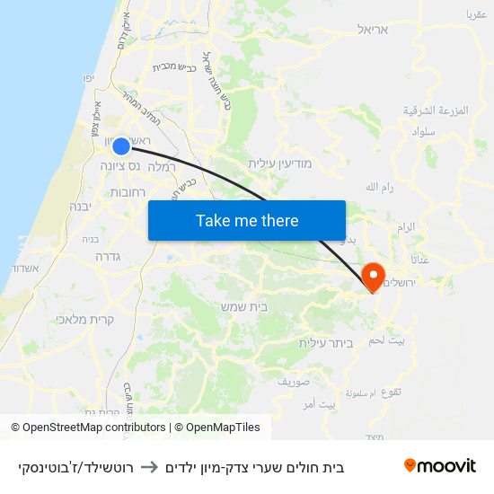 רוטשילד/ז'בוטינסקי to בית חולים שערי צדק-מיון ילדים map