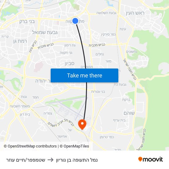 שטמפפר/חיים עוזר to נמל התעופה בן גוריון map