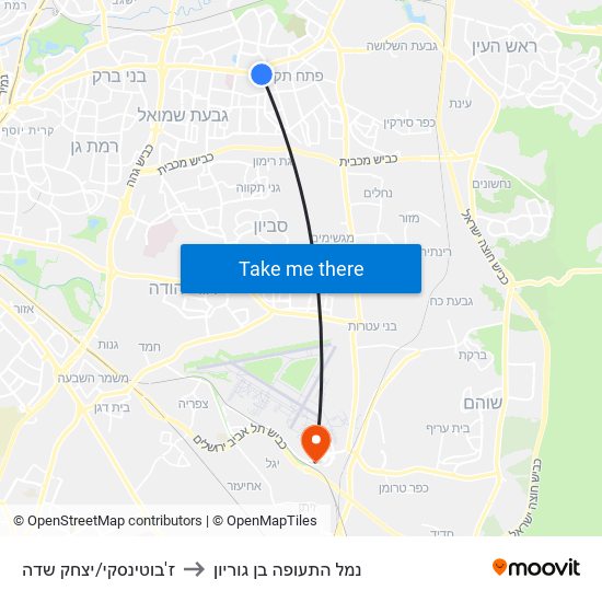 ז'בוטינסקי/יצחק שדה to נמל התעופה בן גוריון map