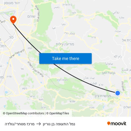 מרכז מסחרי/גולדה to נמל התעופה בן גוריון map