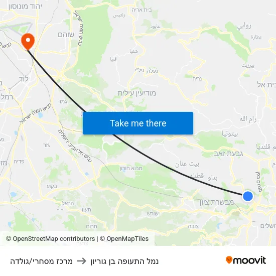 מרכז מסחרי/גולדה to נמל התעופה בן גוריון map
