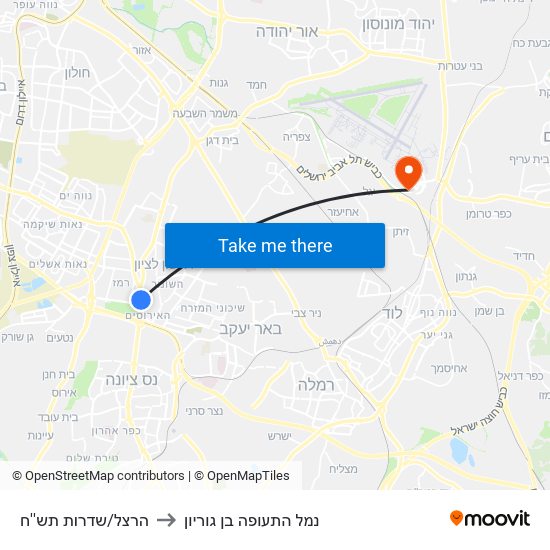 הרצל/שדרות תש''ח to נמל התעופה בן גוריון map