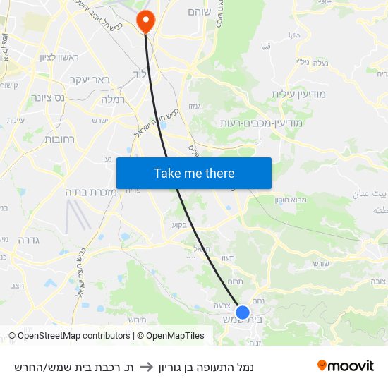 ת. רכבת בית שמש/החרש to נמל התעופה בן גוריון map