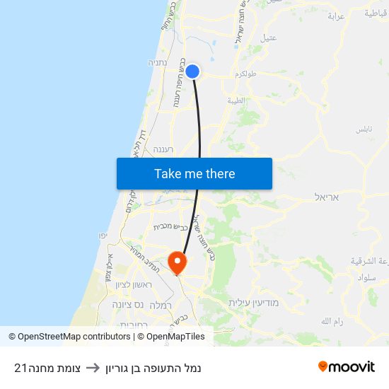 צומת מחנה21 to נמל התעופה בן גוריון map