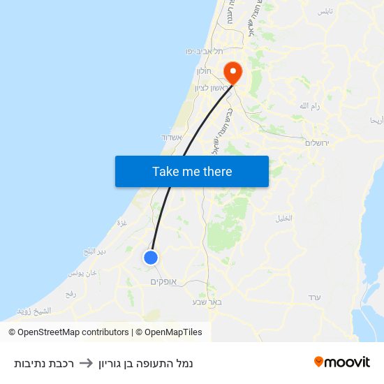 רכבת נתיבות to נמל התעופה בן גוריון map