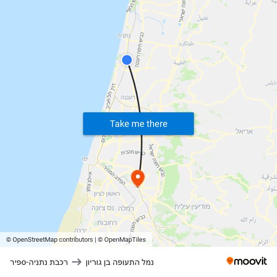 רכבת נתניה-ספיר to נמל התעופה בן גוריון map