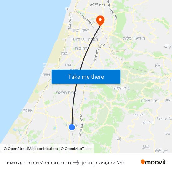 תחנה מרכזית/שדרות העצמאות to נמל התעופה בן גוריון map