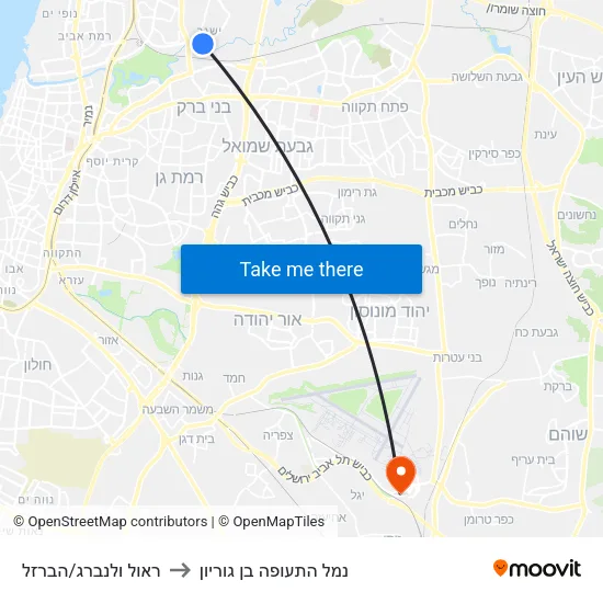 ראול ולנברג/הברזל to נמל התעופה בן גוריון map