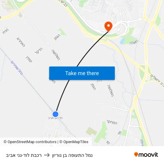 רכבת לוד-גני אביב to נמל התעופה בן גוריון map