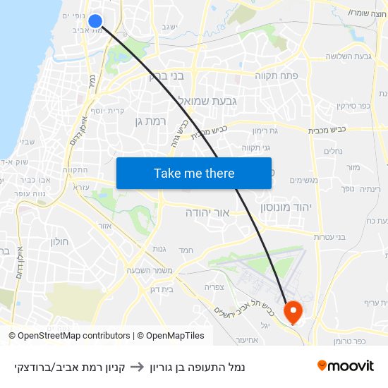 קניון רמת אביב/ברודצקי to נמל התעופה בן גוריון map