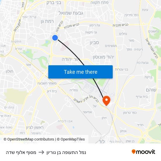 מסוף אלוף שדה to נמל התעופה בן גוריון map