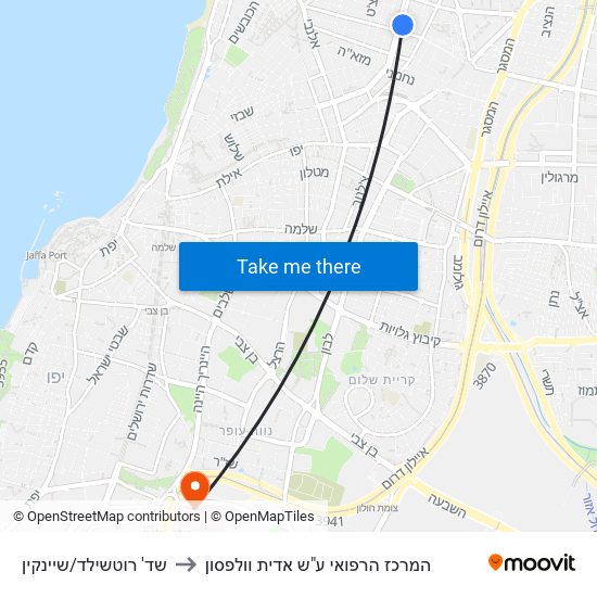 שד' רוטשילד/שיינקין to המרכז הרפואי ע"ש אדית וולפסון map