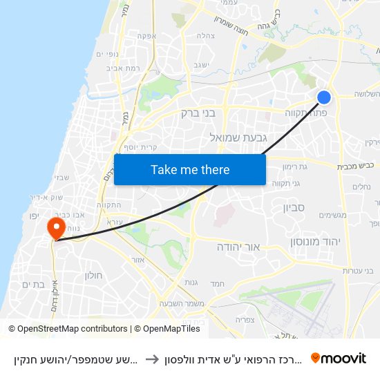 יהושע שטמפפר/יהושע חנקין to המרכז הרפואי ע"ש אדית וולפסון map