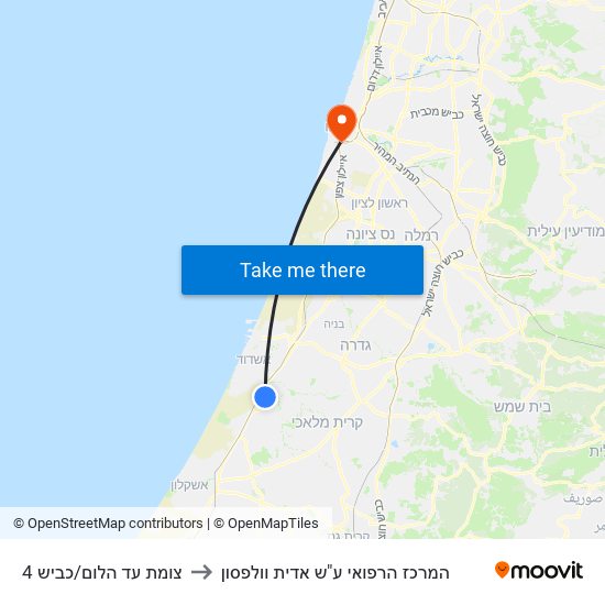 צומת עד הלום/כביש 4 to המרכז הרפואי ע"ש אדית וולפסון map