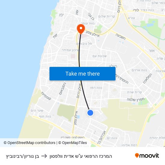 בן גוריון/רבינוביץ to המרכז הרפואי ע"ש אדית וולפסון map