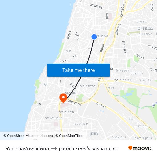 החשמונאים/יהודה הלוי to המרכז הרפואי ע"ש אדית וולפסון map