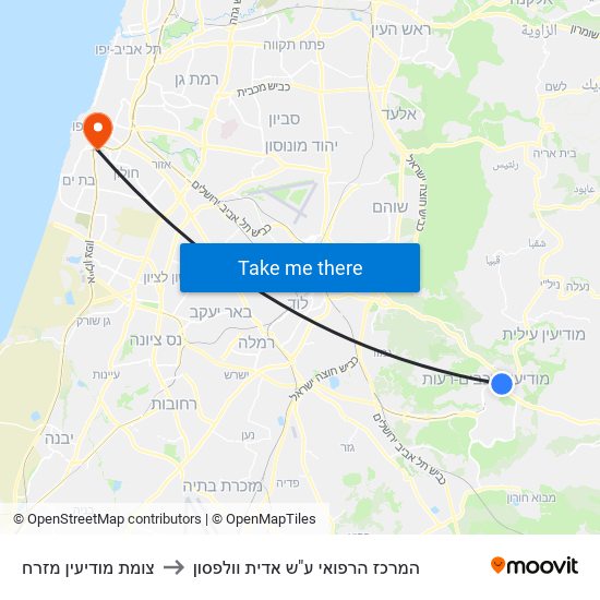 צומת מודיעין מזרח to המרכז הרפואי ע"ש אדית וולפסון map