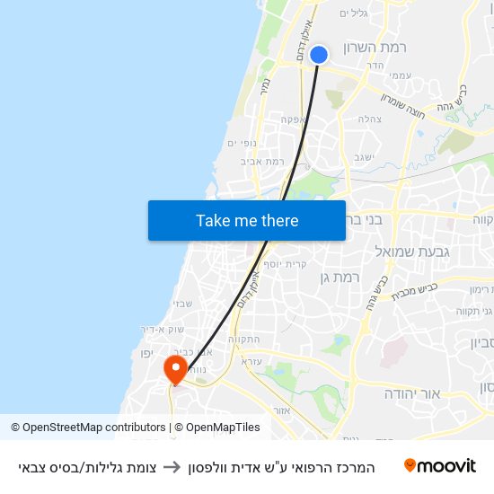 צומת גלילות/בסיס צבאי to המרכז הרפואי ע"ש אדית וולפסון map