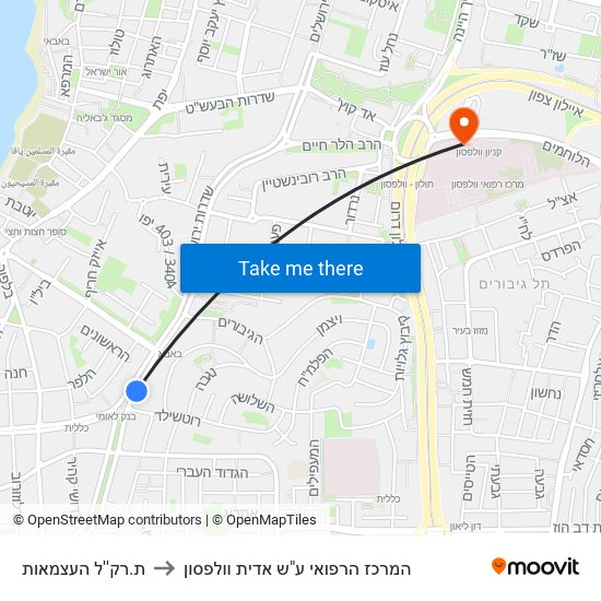 ת.רק''ל העצמאות to המרכז הרפואי ע"ש אדית וולפסון map