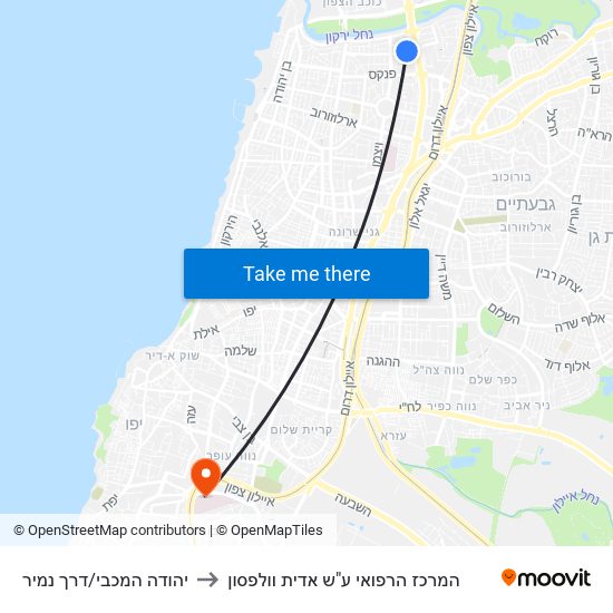 יהודה המכבי/דרך נמיר to המרכז הרפואי ע"ש אדית וולפסון map