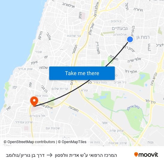 דרך בן גוריון/גולומב to המרכז הרפואי ע"ש אדית וולפסון map