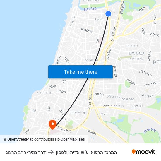 דרך נמיר/הרב הרצוג to המרכז הרפואי ע"ש אדית וולפסון map