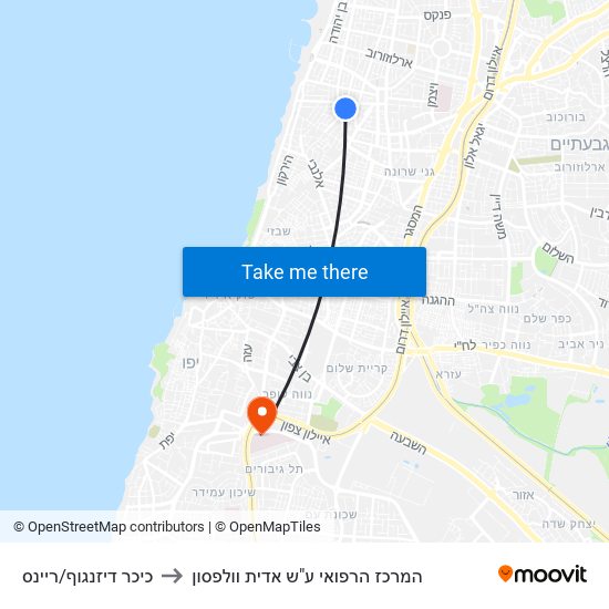 כיכר דיזנגוף/ריינס to המרכז הרפואי ע"ש אדית וולפסון map