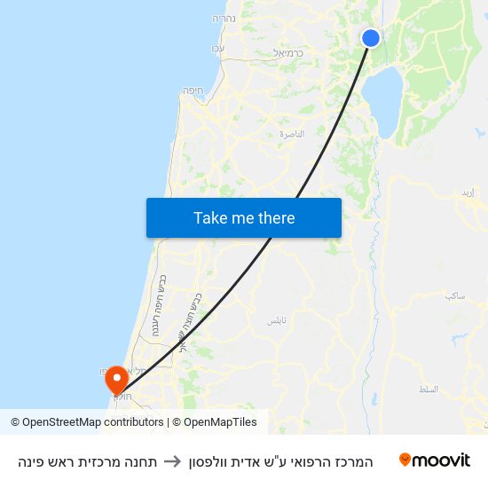 תחנה מרכזית ראש פינה to המרכז הרפואי ע"ש אדית וולפסון map