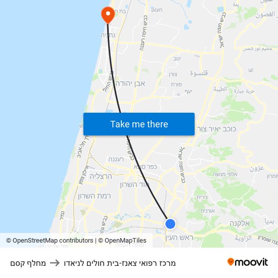 מחלף קסם to מרכז רפואי צאנז-בית חולים לניאדו map