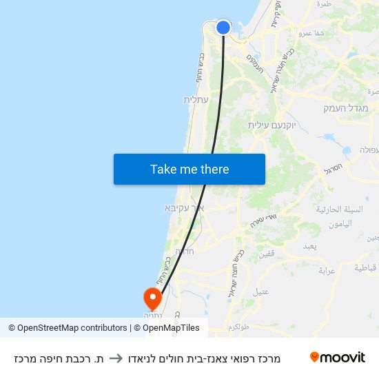 ת. רכבת חיפה מרכז to מרכז רפואי צאנז-בית חולים לניאדו map