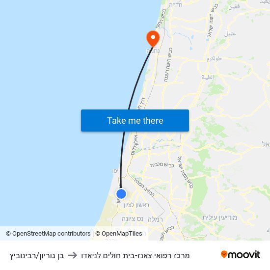 בן גוריון/רבינוביץ to מרכז רפואי צאנז-בית חולים לניאדו map