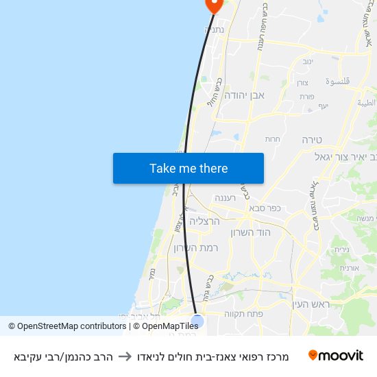 הרב כהנמן/רבי עקיבא to מרכז רפואי צאנז-בית חולים לניאדו map