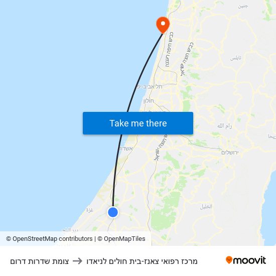 צומת שדרות דרום to מרכז רפואי צאנז-בית חולים לניאדו map