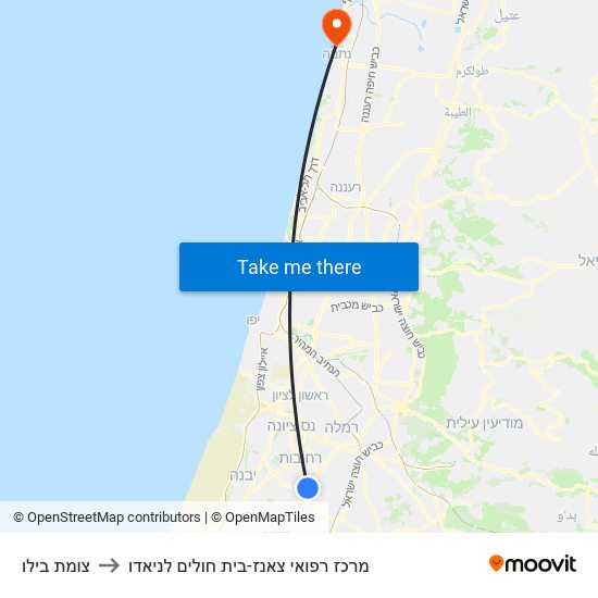 צומת בילו to מרכז רפואי צאנז-בית חולים לניאדו map