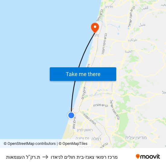 ת.רק''ל העצמאות to מרכז רפואי צאנז-בית חולים לניאדו map