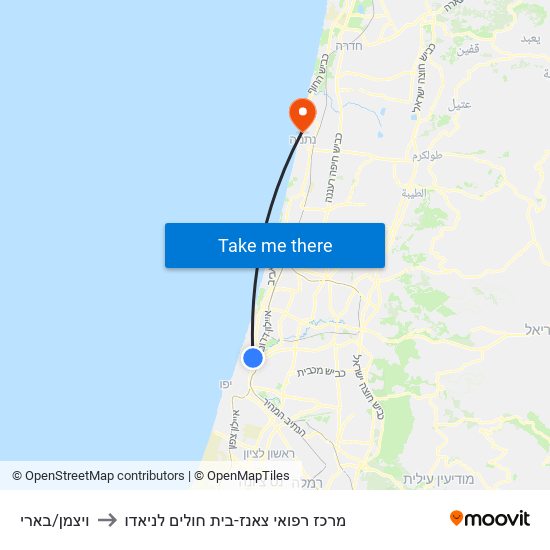 ויצמן/בארי to מרכז רפואי צאנז-בית חולים לניאדו map